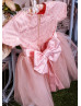 Short Sleeves Blush Pink Lace Tulle Flower Girl Dress